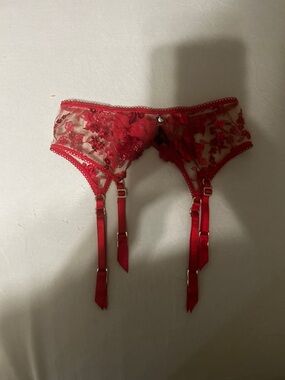 Honey Birdette Red Floral Lace Garter Belt